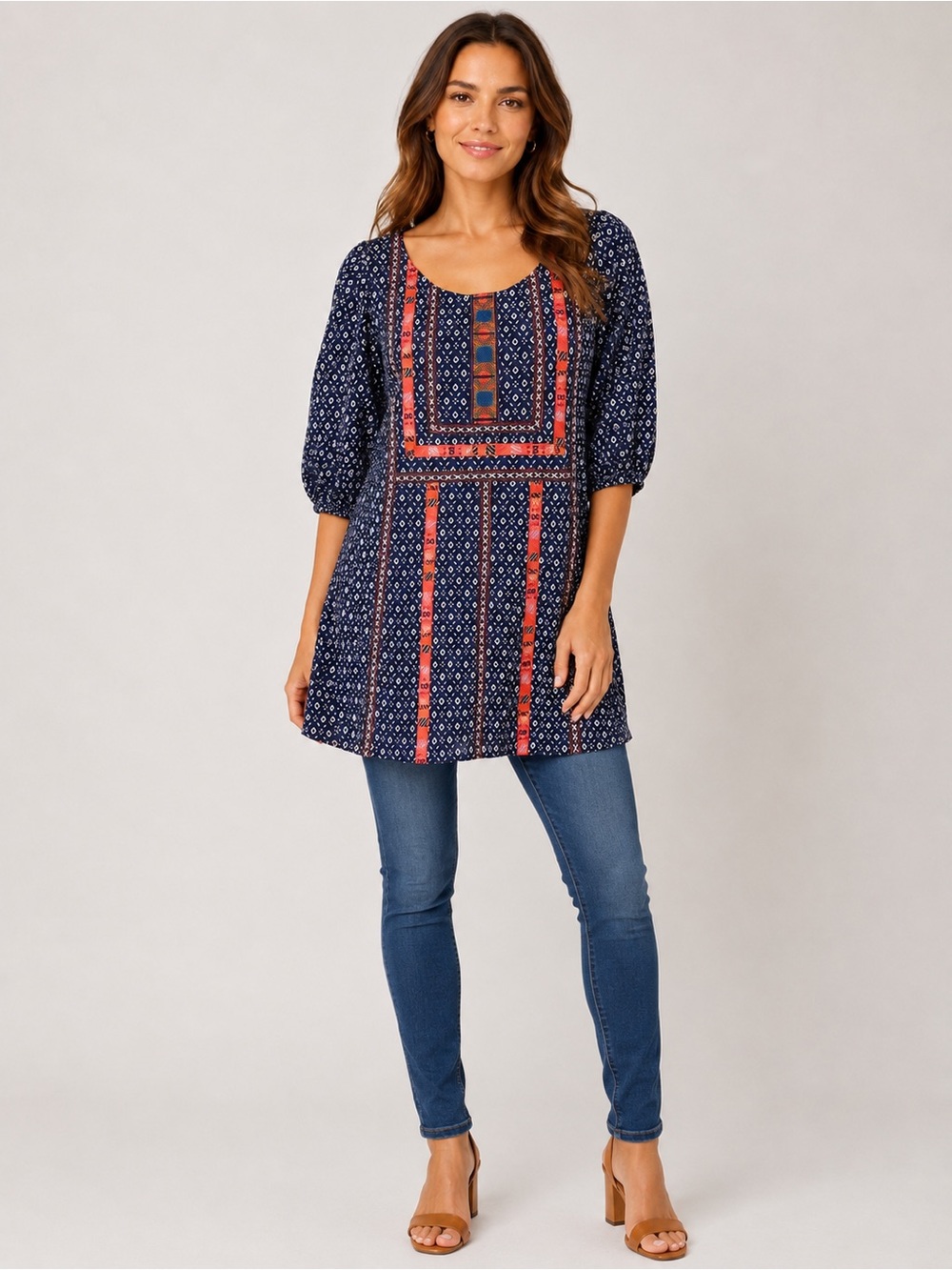 Anthropologie AKEMI + KIN Seva Tunic top embroidered ribbon cotton spandex LARGE